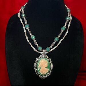 Elegant Green Cameo Necklace